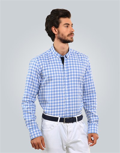 SLIM FIT LONG SLV COTTON OXFORD CHECK   GÖMLEK SLIM FIT CHECKED