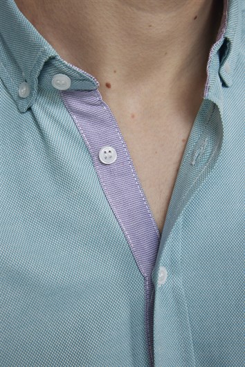 Klasik Fit Pamuklu Kolay Ütü Oxford Düz Erkek Mint Gömlek