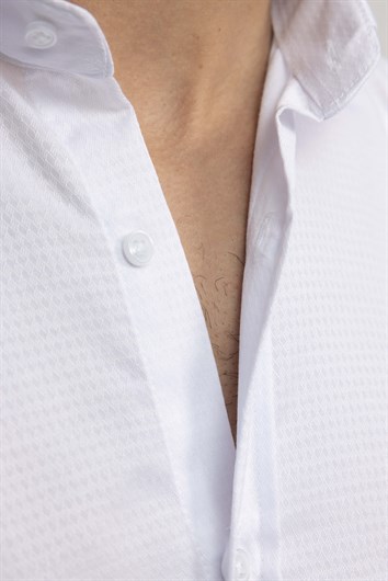 Klasik Fit Armürlü Kravatlık Yaka Desenli Erkek Gömlek