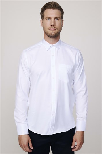 Klasik Fit Pamuklu Kolay Ütü Armürlü Erkek Beyaz Gömlek