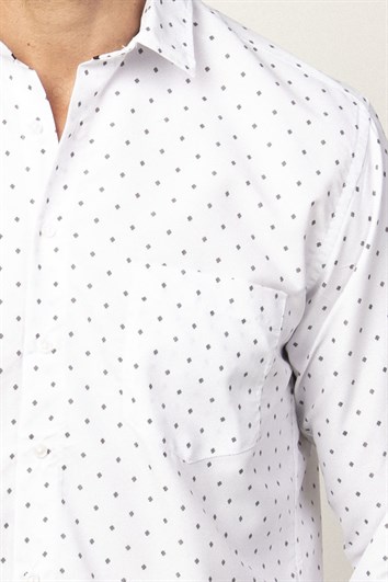 Klasik Fit Uzun Kol Tek Cepli Yaka İçi Biyeli Baskılı Erkek Gömlek