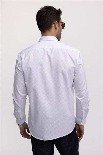 Klasik Fit Uzun Kol Yaka İçi Biyeli Baskılı Erkek Gömlek
