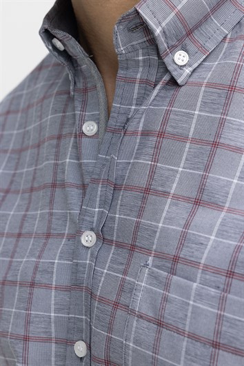 Klasik Fit Kısa Kol Ekoseli Düğmeli Yaka Erkek Gömlek
