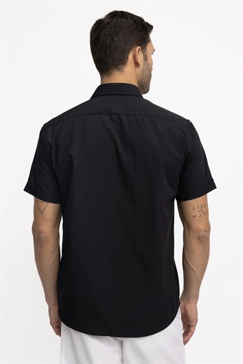 Klasik Fit Kısa Kol Düz Kravatlık Kolay Ütülenebilir Erkek Gömlek