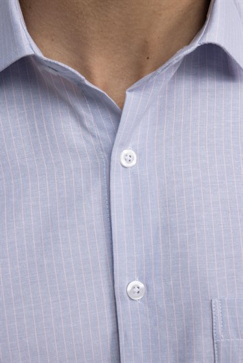Klasik Fit Rahat Kalıp  İnce Çizgili Pamuklu Kravatlık Yaka Erkek  Gömlek
