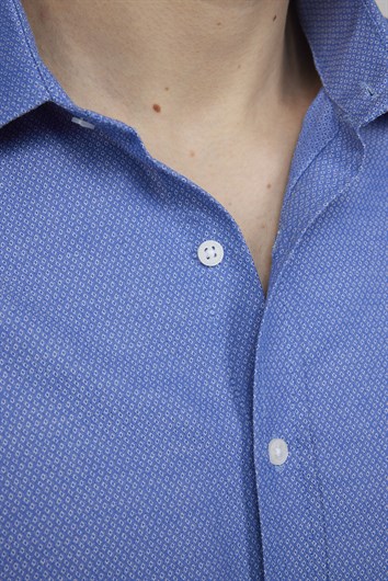 Klasik Fit Kısa Kol Armürlü Kravatlık Pamuklu Erkek Gömlek