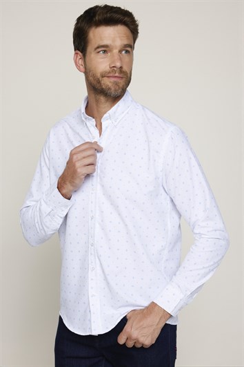 Klasik Fit Uzun Kol Baskılı Biyeli Erkek Gömlek