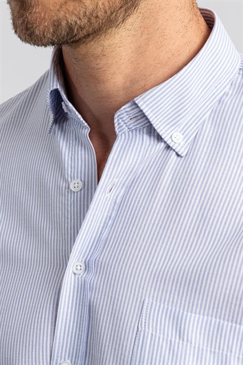 Klasik Fit Rahat Kesim Uzun Kol Düğmeli Yaka Çizgili Erkek Gömlek