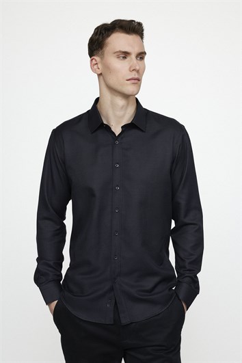 Modern Slim Fit Pamuklu Kolay Ütü Armürlü Erkek Gömlek