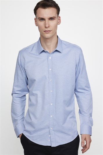 Modern Slim Fit Pamuklu Kolay Ütü Armürlü Erkek Gri Gömlek