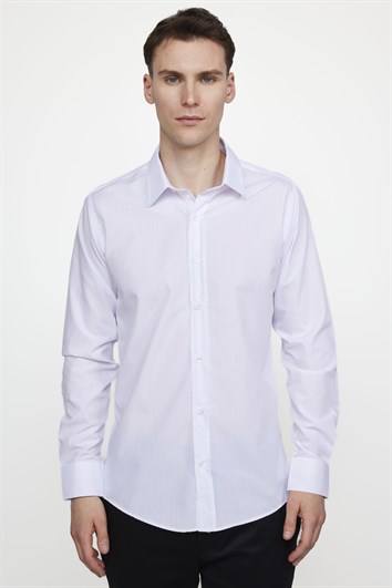 Modern Slim Fit Pamuklu Kolay Ütü Erkek Beyaz Gömlek
