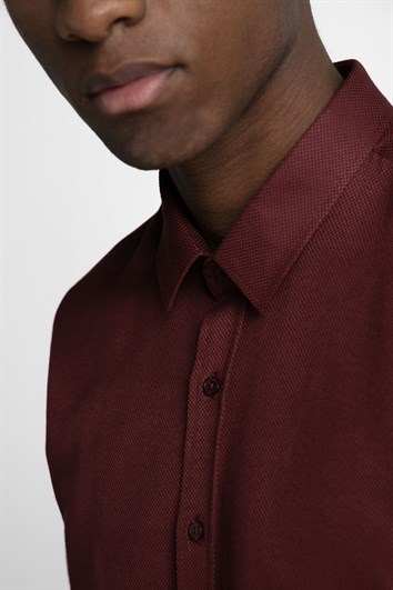 Modern Slim Fit Dar Kesim Pamuklu Kolay Ütülenebilir Armürlü Erkek Gömlek