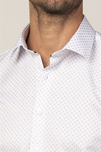 Modern Fit Uzun Kol Baskılı Yaka İçi Biyeli Erkek Gömlek