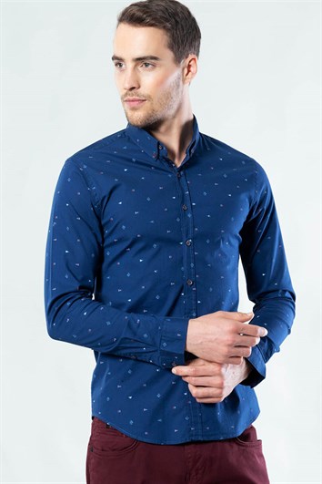 Slim Fit Desenli Likralı Erkek Gömlek