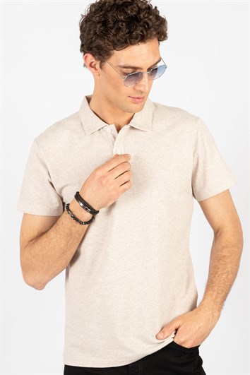 Slim Fit Melanj örme Pamuk Polo Yaka T-Shirt