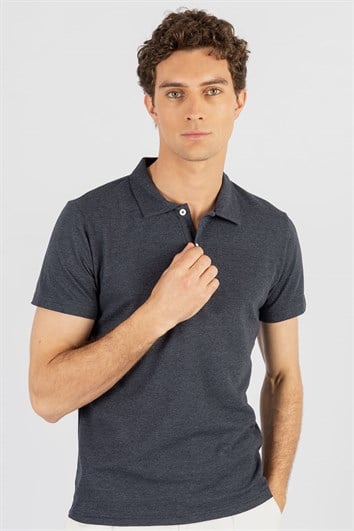 Slim Fit Melanj örme Pamuk Polo Yaka T-Shirt