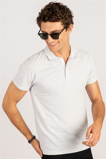 Slim Fit Melanj örme Pamuk Polo Yaka T-Shirt