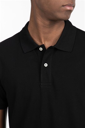 Slim Fit Düz Polo Yaka Erkek  Siyah Tişört