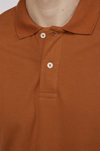 Slim Fit Dar Kesim Düz Polo Yaka Erkek  Tarçın Tişört