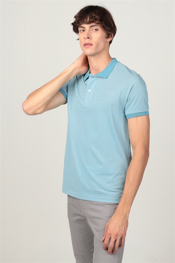 Slim Fit Melanj Düz Polo Yaka T-Shirt