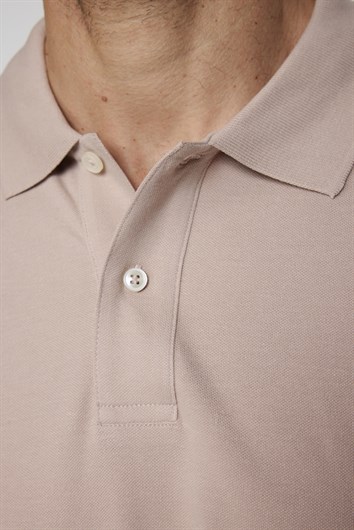 Erkek Polo Yaka Slim Fit Düz Pamuk Pike Taş Tişört