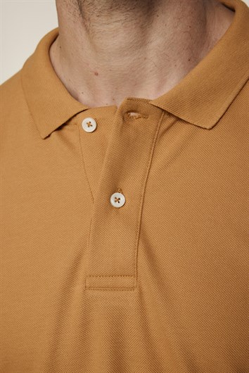 Erkek Polo Yaka Slim Fit Düz Pamuk Pike Tarçın Tişört
