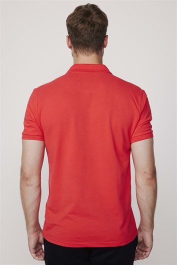 Erkek Polo Yaka Slim Fit Düz Pamuk Pike Kırmızı Tişört