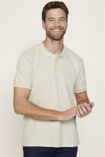 Erkek Polo Yaka Slim Fit Düz Pamuk Pike Taş Tişört