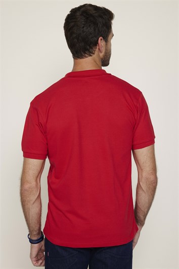 Erkek Polo Yaka Slim Fit Düz Pamuk Pike Kırmızı Tişört