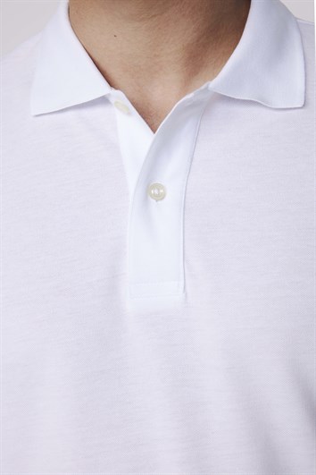 Erkek Polo Yaka Slim Fit Düz Pamuk Pike Beyaz Tişört