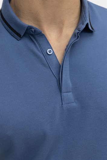 Erkek Spor Polo Yaka Slim Fit Pamuk Gizli Düğme  Tişört
