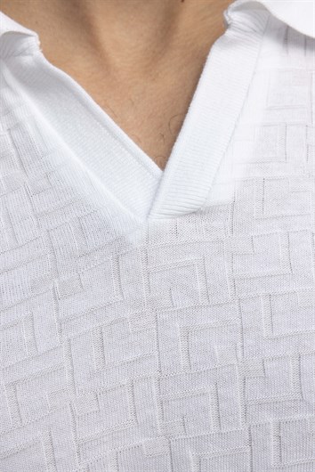 Erkek Polo V Yaka Slim Fit Düğmesiz Örme Pamuklu  Tişört