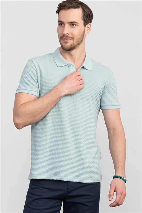 Slim Fit Dar Kesim Polo Yaka Armürlü Erkek T-Shirt