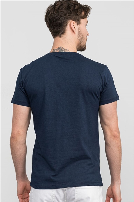 Slim Fit Dar Kesim Bisiklet Yaka Baskılı Erkek T-Shirt