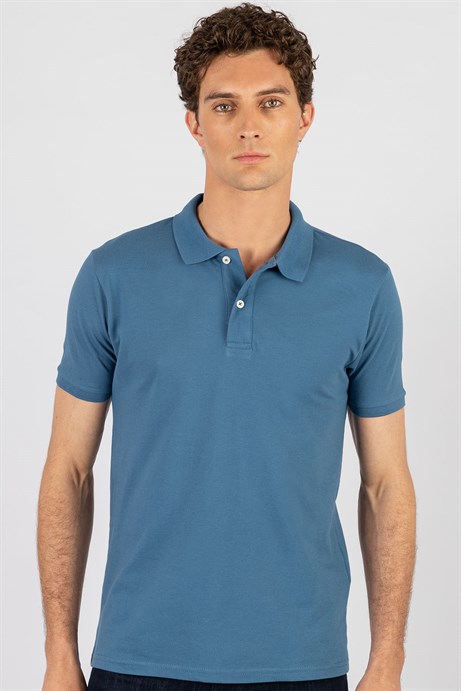 Slim Fit Dar Kesim Düz Polo Yaka Erkek T-Shirt