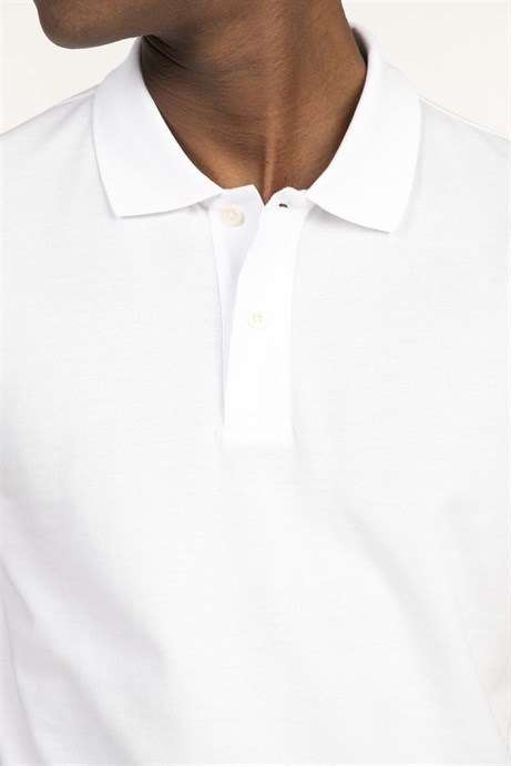 Slim Fit Düz Polo Yaka Erkek  Beyaz Tişört