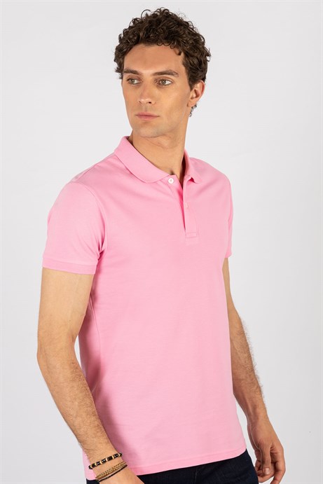 Slim Fit Dar Kesim Düz Polo Yaka Erkek T-Shirt