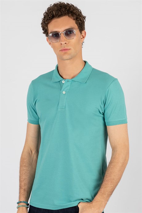 Slim Fit Dar Kesim Düz Polo Yaka Erkek T-Shirt