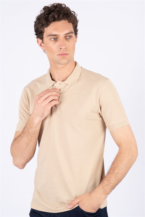 Slim Fit Dar Kesim Düz Polo Yaka Erkek T-Shirt