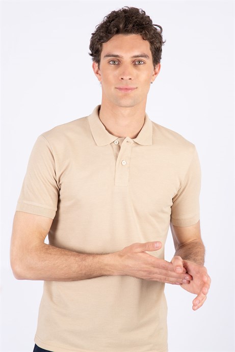 Slim Fit Dar Kesim Düz Polo Yaka Erkek T-Shirt