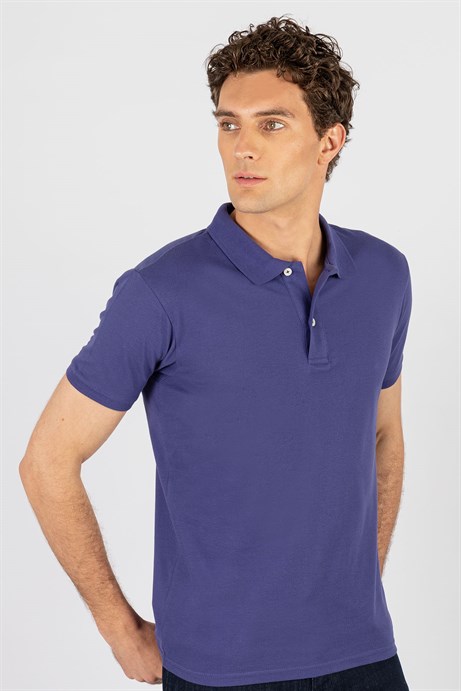 Slim Fit Dar Kesim Düz Polo Yaka Erkek T-Shirt