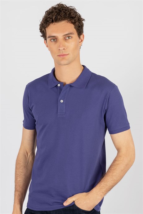 Slim Fit Dar Kesim Düz Polo Yaka Erkek T-Shirt