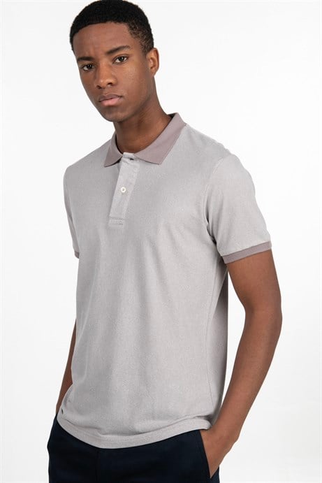 Slim Fit Melanj Düz Polo Yaka T-Shirt