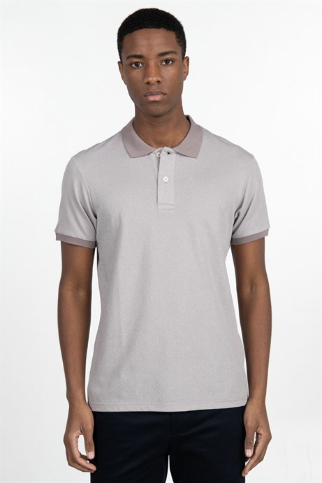 Slim Fit Melanj Düz Polo Yaka T-Shirt