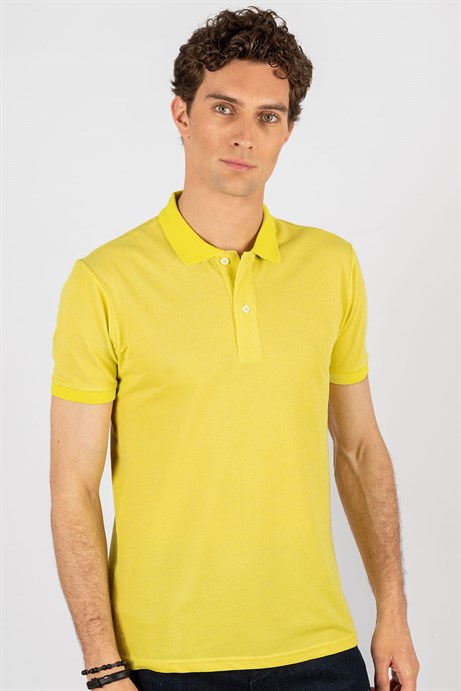 Slim Fit Melanj Düz Polo Yaka T-Shirt