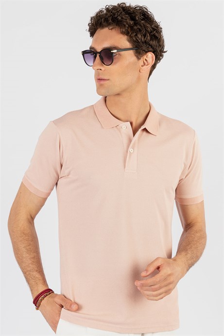 Slim Fit Melanj Düz Polo Yaka T-Shirt