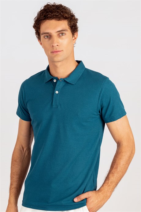 Tudors Slim Fit Dar Kesim Desenli Polo Yaka Erkek T-Shirt