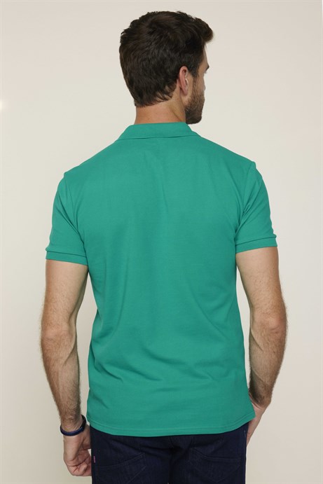 Erkek Polo Yaka Slim Fit Düz Pamuk Pike Yeşil Tişört