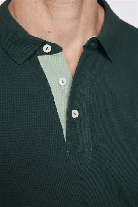 Erkek Polo Yaka Slim Fit Düz Pamuk Pike Füme Tişört