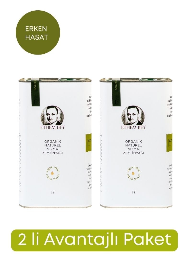 2 Lİ PAKET ETHEM BEY ERKEN HASAT NATÜREL SIZMA ZEYTİNYAĞI 3 L TENEKE